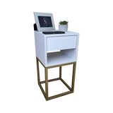 Mesa Cabeceira Branco 30cm Industrial 1 Gaveta Base Dourado