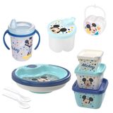 Kit Infantil Caneca Com Bico, Prato Térmico, Porta Leite Em Pó, Cj 3 Potes E Porta Chupetas Mickey Plasutil