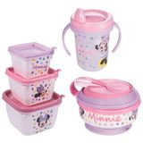 Kit Infantil Caneca Com Bico, Conjunto 3 Potes E Pote Papinha Com Amassador Minnie Plasutil