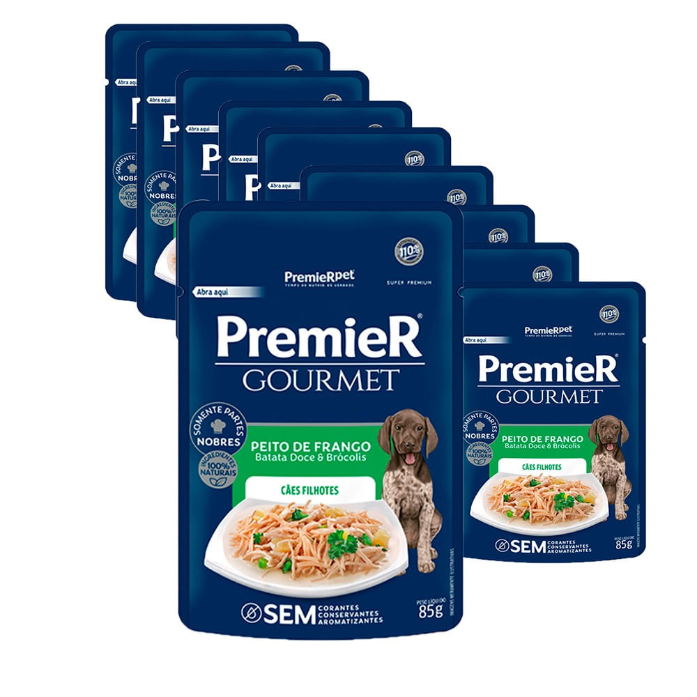 Kit 20un. Ração Úmida Premier Gourmet Cães Filhotes Peito De Frango Batata Doce E Brócolis 85g﻿