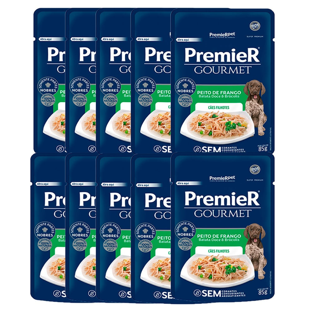 Kit 10un. Ração Úmida Premier Gourmet Cães Filhotes Peito De Frango Batata Doce E Brócolis 85g﻿