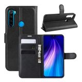 Capa Capinha Carteira Couro Xiaomi Redmi Note 8 Tela De 6.3 - Preto