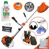 Roçadeira Profissional com Óleo Stihl FS 520 XP Terra à Gasolina 2T 52cc 2,5 HP Alta Performance e Potência c/ Faca 40 Dentes e Carretel + Kit EPI