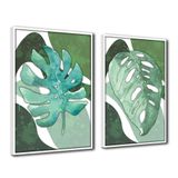 Quadro Premium Textura Cx Alta Folha Sob Verde 3 2un 40x60 Titulos Moldura Branca