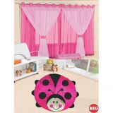 Kit Decoração P/ Quarto De Menina = Cortina Malha Juvenil + Tapete Pelucia Big Urso Joaninha - Pink