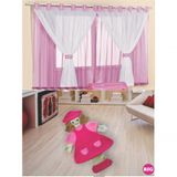 Kit Decoração P/ Quarto De Menina = Cortina Malha Juvenil + Tapete Pelucia Big Camponesa - Rosa