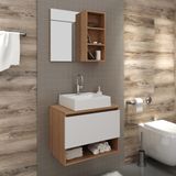 Gabinete De Banheiro Com Cuba E Espelheira 60cm Multimóveis Cr10096 Amêndoa/branco Amêndoa/branco