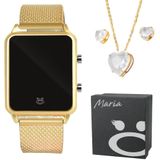 Relogio Feminino Digital + Colar Brinco + Pulseira + Caixa Social Dourado Qualidade Premium Banhado