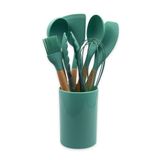 Conjunto De Utensílios Silicone 8 Peças Praticidade E Beleza Cor:verde Escuro