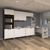 Armário De Cozinha Compacta 5 Peças Com Tampo Bancada E Espaço Para Forno Safira Luciane Móveis Nogueira Dourado C/ Branco Pet E Marmore