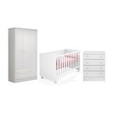 Quarto Infantil Guarda Roupa, Berço Cômoda Doce Sonho Branco