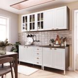 Armário De Cozinha Compacta 4 Peças Com Vidro Janelinha Safira Luciane Móveis Nogueira Dourado Com Branco Pet