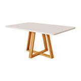 Mesa De Jantar Tampo 120x90 Mdf-vidro Para 4 Lugares Pés Madeira Maciça Pérola Mel-offwhite