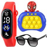 Relogio Digital Infantil + Oculos Sol Proteção Uv Prova Dagua Homem Aranha Ajustavel Menino Silicone