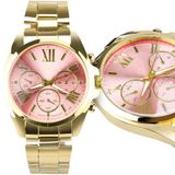 Relogio Banhado Aço Prova Dagua Qualidade Premium Feminino Rosa Social Casual Original Dourado