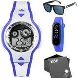 Relogio Digital Infantil Criança Led + Oculos Sol + Caixa Original Qualidade Premium Silicone Azul