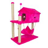 Casa Para Gato Arranhador Com Rede Rosa