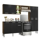 Cozinha Compacta C/ 2 Leds 3 Pçs Pequim Multimóveis V3412 Nogueira/preta Nogueira/preto