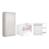 Quarto Infantil Guarda Roupa, Berço E Cômoda Branco