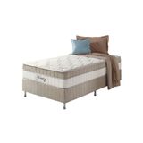 Cama Box Solteiro Bege + Colchão Molas Ensacadas Houston Marfim