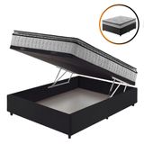 Cama Box Baú Casal Preto + Colchão Ortopédico Espuma 138cm