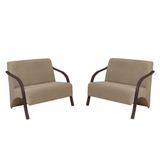 Kit 2 Poltronas 2 Lugares Vênus Suede Braço Madeira