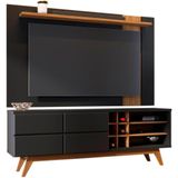 Painel Tv 70 Polegadas Leme E Rack 2 Portas Noronha Preto Noce Milano Clb Preto Noce Milano