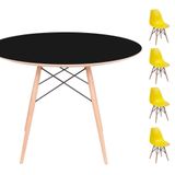 Conjunto Mesa Eames Preta 90cm + 4 Cadeiras Amarela