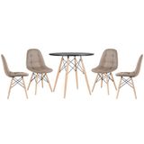 Mesa Redonda Eames 80 Cm Preto + 4 Cadeiras Estofadas Eiffel Botonê Nude Nude