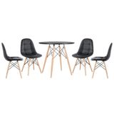 Mesa Redonda Eames 80 Cm Preto + 4 Cadeiras Estofadas Eiffel Botonê Preto Preto