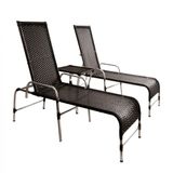 2 Cadeiras Espreguiçadeiras E Mesa Confortável Para Piscina Preto