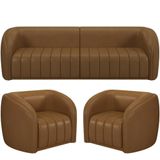 Kit Sofá 04 Lugares Para Sala 292 Cm Com 02 Poltronas Lazio M03 Couríssimo Whisky - Lyam Decor