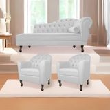Kit Diva Recamier Diana 185cm Lado Esquerdo E 02 Poltronas Julia Suede - Amarena Móveis Branco