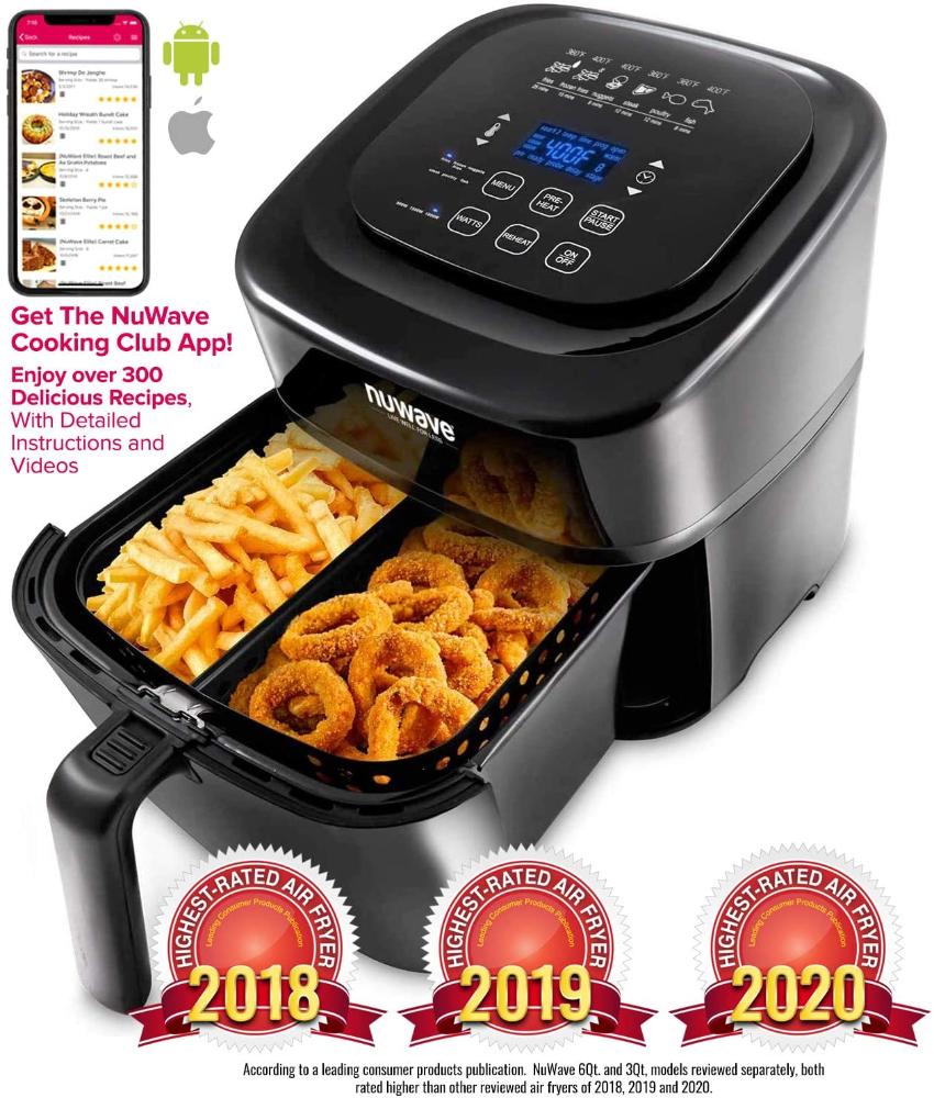 NUWAVE BRIO AirFryer  5,5L  6 Predefinições Divisão de Cesta 1500W Preto 110V