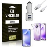 Kit Carregador Veicular Tipo C Redmi K30 + Película Vidro + Capa Anti - Armyshield