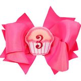 Feliz Aniversário Monogrammed Cupcake Hair Bow W / Adicionado Crochê