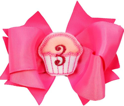 Feliz Aniversário Monogrammed Cupcake Hair Bow W / Adicionado Crochê