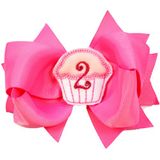 Feliz Aniversário Monogrammed Cupcake Hair Bow W / Adicionado Crochê