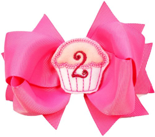 Feliz Aniversário Monogrammed Cupcake Hair Bow W / Adicionado Crochê