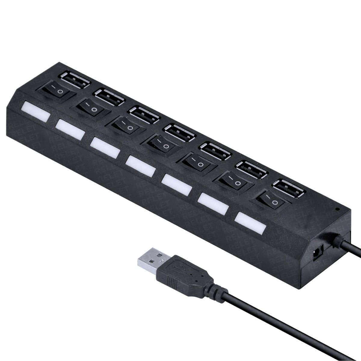 Usb Hub 7 Portas Cabos Régua Multi Entradas Caixinha De Som