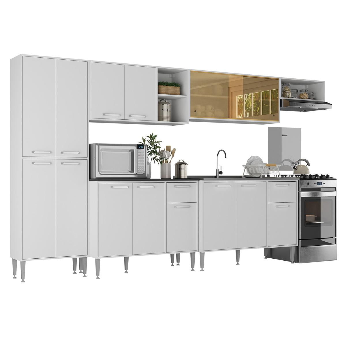 Armário De Cozinha Completa 6 Pçs Com Balcão Gabinete Siena Multimóveis Mp2243 Branco