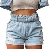 Short  Jeans  Feminino Mom Cós Alto Franzido