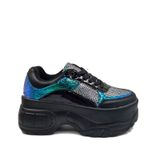 Plataforma De Chinelo Para Mulheres Em Couro Preto Ecológico Com Holografia