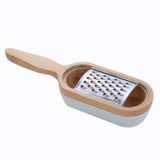 Recipiente De Bambu Para Ralador De Queijo Em Aço Inoxidável