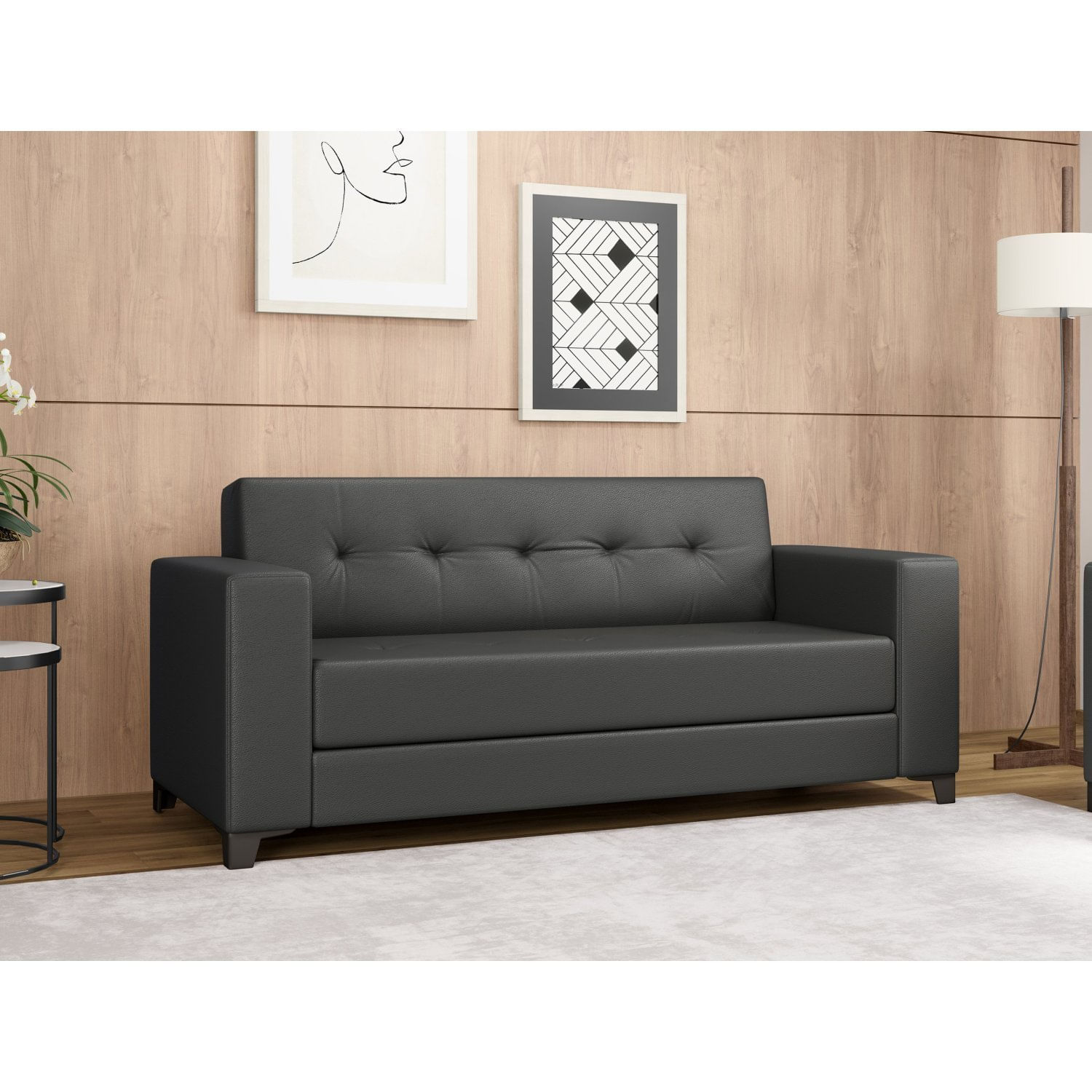 Sofá Bronze 3 Lugares Corino 191cmx83cm Preto