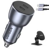 Ugreen Carregador Veicular Turbo Usb C 40w + Suporte + Cabo Usb C