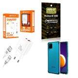 Kit Carregador Turbo 20w + Capinha Samsung M12 + Película 3d