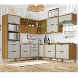 Cozinha 9 Peças Ângulo Torre Quente 100% Mdf Imperatriz Nesher Freijó/off White