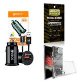 Kit Carregador Veicular + Capinha S22 Ultra + Película 3d