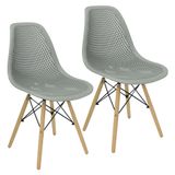 Kit 2 Cadeiras Charles Eames Colmeia Eiffel Base Madeira - Cinza